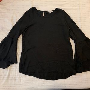 flowy black bell sleeve blouse